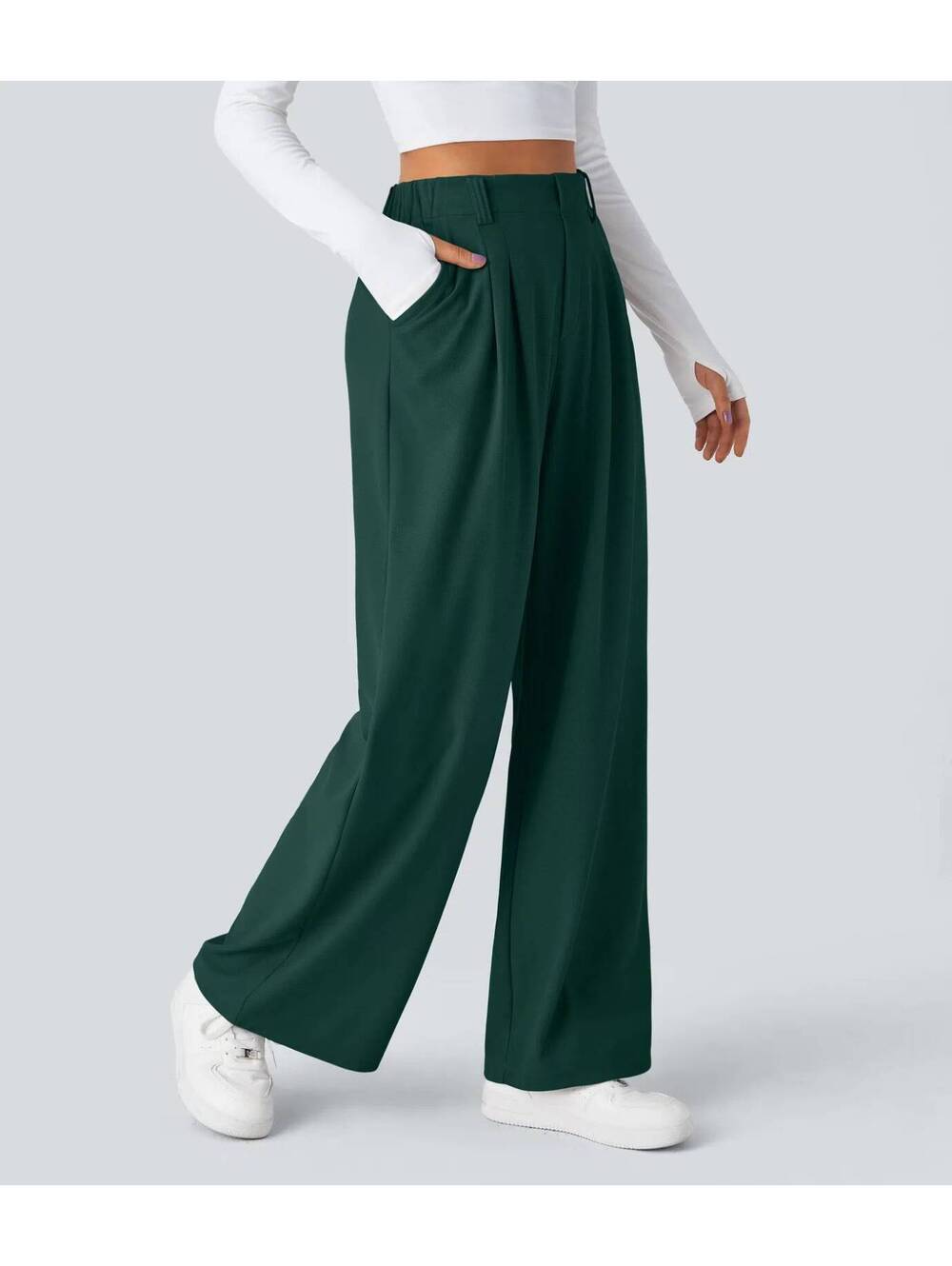 HALARA High Waisted Pocket Wide Leg Waffle Work Pants Size L